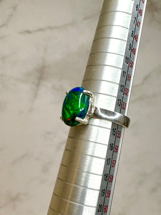 BLACK ETHIOPIAN OPAL SILVER RING (NO. 13) SIZE: 54 The Crystal Avenues