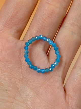 BLUE APATITE - CRYSTAL STRETCH RING WITH FACETED BEADS Bracelet The Crystal Avenues
