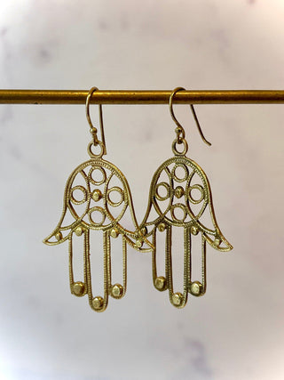 HAMSA BRASS EARRINGS - LARGE The Crystal Avenues
