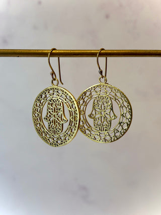 HAMSA BRASS EARRINGS - MEDIUM The Crystal Avenues