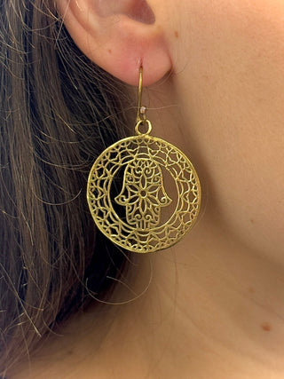 HAMSA BRASS EARRINGS - MEDIUM The Crystal Avenues