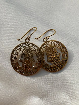 HAMSA BRASS EARRINGS - MEDIUM The Crystal Avenues