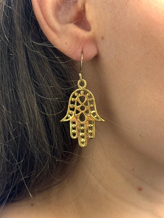 HAMSA BRASS EARRINGS - SMALL The Crystal Avenues
