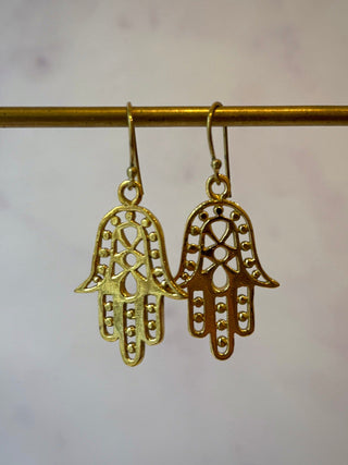 HAMSA BRASS EARRINGS - SMALL The Crystal Avenues