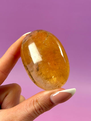 HONEY OPTICAL CALCITE PALM STONE (3) Palmstone The Crystal Avenues