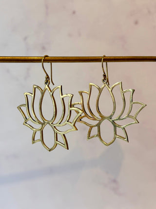LOTUS FLOWER BRASS EARRINGS - LARGE The Crystal Avenues