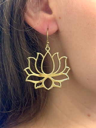 LOTUS FLOWER BRASS EARRINGS - MEDIUM The Crystal Avenues