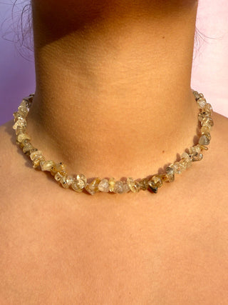 NATURAL GOLDEN RUTILE QUARTZ CHIP CHOKER NECKLACE Necklace The Crystal Avenues