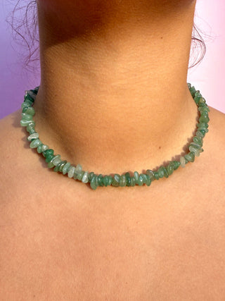 NATURAL GREEN AVENTURINE CHIP CHOKER NECKLACE Necklace The Crystal Avenues