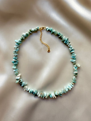 NATURAL LARIMAR CHIP CHOKER NECKLACE Necklace The Crystal Avenues