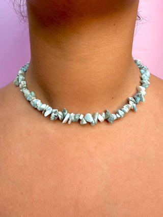 NATURAL LARIMAR CHIP CHOKER NECKLACE Necklace The Crystal Avenues