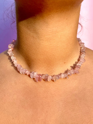 NATURAL ROSE QUARTZ CHIP CHOKER NECKLACE Necklace The Crystal Avenues
