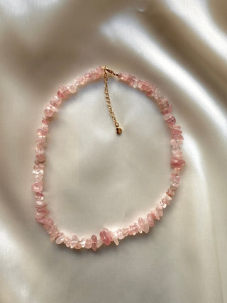 NATURAL ROSE QUARTZ CHIP CHOKER NECKLACE Necklace The Crystal Avenues