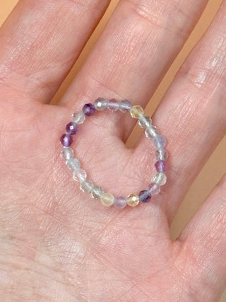 RAINBOW FLUORITE - CRYSTAL STRETCH RING WITH FACETED BEADS Bracelet The Crystal Avenues