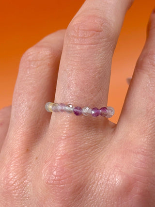RAINBOW FLUORITE - CRYSTAL STRETCH RING WITH FACETED BEADS Bracelet The Crystal Avenues
