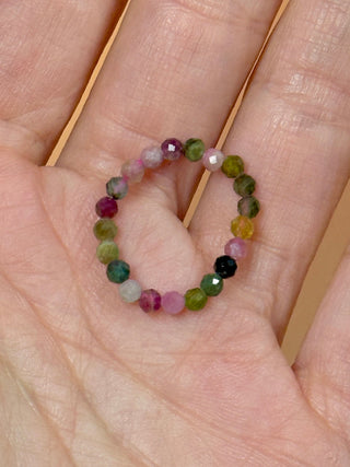 RAINBOW TOURMALINE - CRYSTAL STRETCH RING WITH FACETED BEADS Bracelet The Crystal Avenues