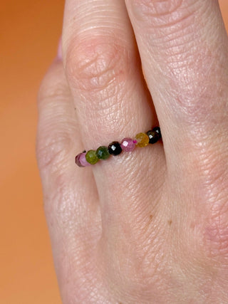 RAINBOW TOURMALINE - CRYSTAL STRETCH RING WITH FACETED BEADS Bracelet The Crystal Avenues