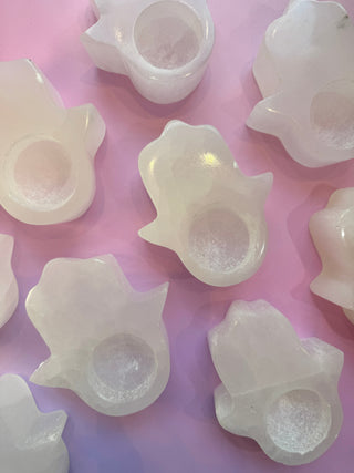 SELENITE HAMSA T-LIGHT CANDLE HOLDER Candle holder The Crystal Avenues