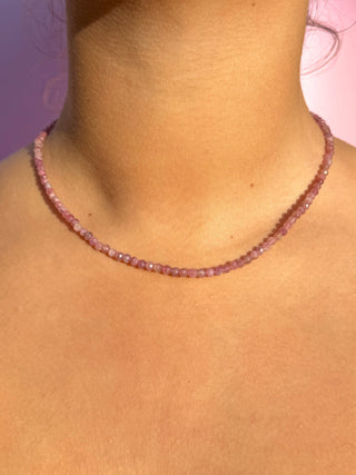 STRAWBERRY QUARTZ FACET CHOKER NECKLACE Necklace The Crystal Avenues