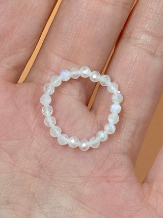 WHITE MOONSTONE - CRYSTAL STRETCH RING WITH FACETED BEADS Bracelet The Crystal Avenues