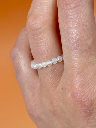 WHITE MOONSTONE - CRYSTAL STRETCH RING WITH FACETED BEADS Bracelet The Crystal Avenues