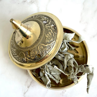 BRASS INCENSE BURNER WITH LID The Crystal Avenues