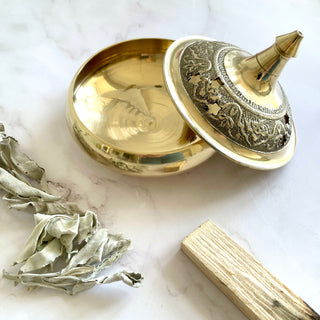 BRASS INCENSE BURNER WITH LID The Crystal Avenues