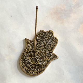 HAND OF FATIMA INCENSE HOLDER GOLD The Crystal Avenues