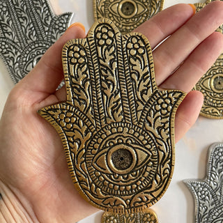 HAND OF FATIMA INCENSE HOLDER GOLD The Crystal Avenues