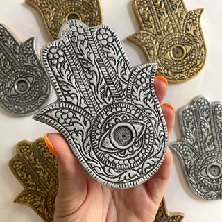 HAND OF FATIMA INCENSE HOLDER SILVER The Crystal Avenues