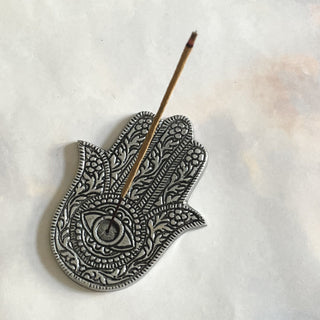 HAND OF FATIMA INCENSE HOLDER SILVER The Crystal Avenues