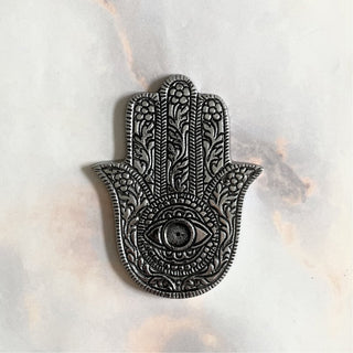 HAND OF FATIMA INCENSE HOLDER SILVER The Crystal Avenues