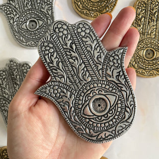 HAND OF FATIMA INCENSE HOLDER SILVER The Crystal Avenues