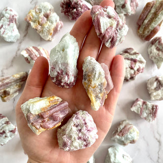 PINK TOURMALINE IN QUARTZ RAW tumble stone The Crystal Avenues