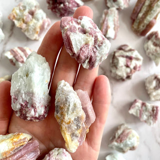 PINK TOURMALINE IN QUARTZ RAW tumble stone The Crystal Avenues