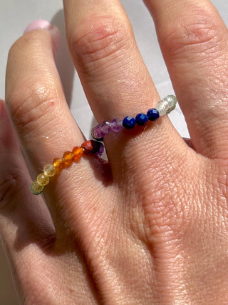7 CHAKRA - CRYSTAL STRETCH RING WITH FACETED BEADS Bracelet The Crystal Avenues 