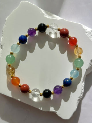 7 CHAKRA EXCLUSIVE BRACELET (8MM) - Gold Plated Bracelet The Crystal Avenues 