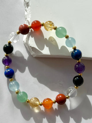 7 CHAKRA EXCLUSIVE BRACELET (8MM) - Gold Plated Bracelet The Crystal Avenues 