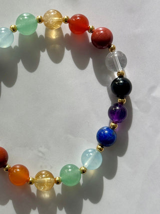 7 CHAKRA EXCLUSIVE BRACELET (8MM) - Gold Plated Bracelet The Crystal Avenues 