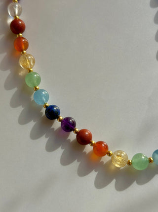 7 CHAKRA EXCLUSIVE CHOKER NECKLACE (8MM) - Gold Plated Bracelet The Crystal Avenues 