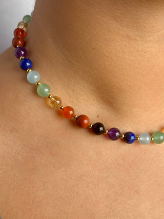 7 CHAKRA EXCLUSIVE CHOKER NECKLACE (8MM) - Gold Plated Bracelet The Crystal Avenues 