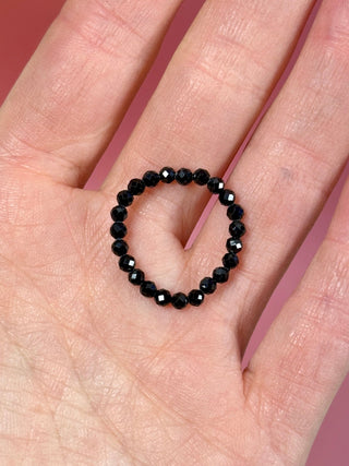 BLACK TOURMALINE - CRYSTAL STRETCH RING WITH FACETED BEADS Bracelet The Crystal Avenues 