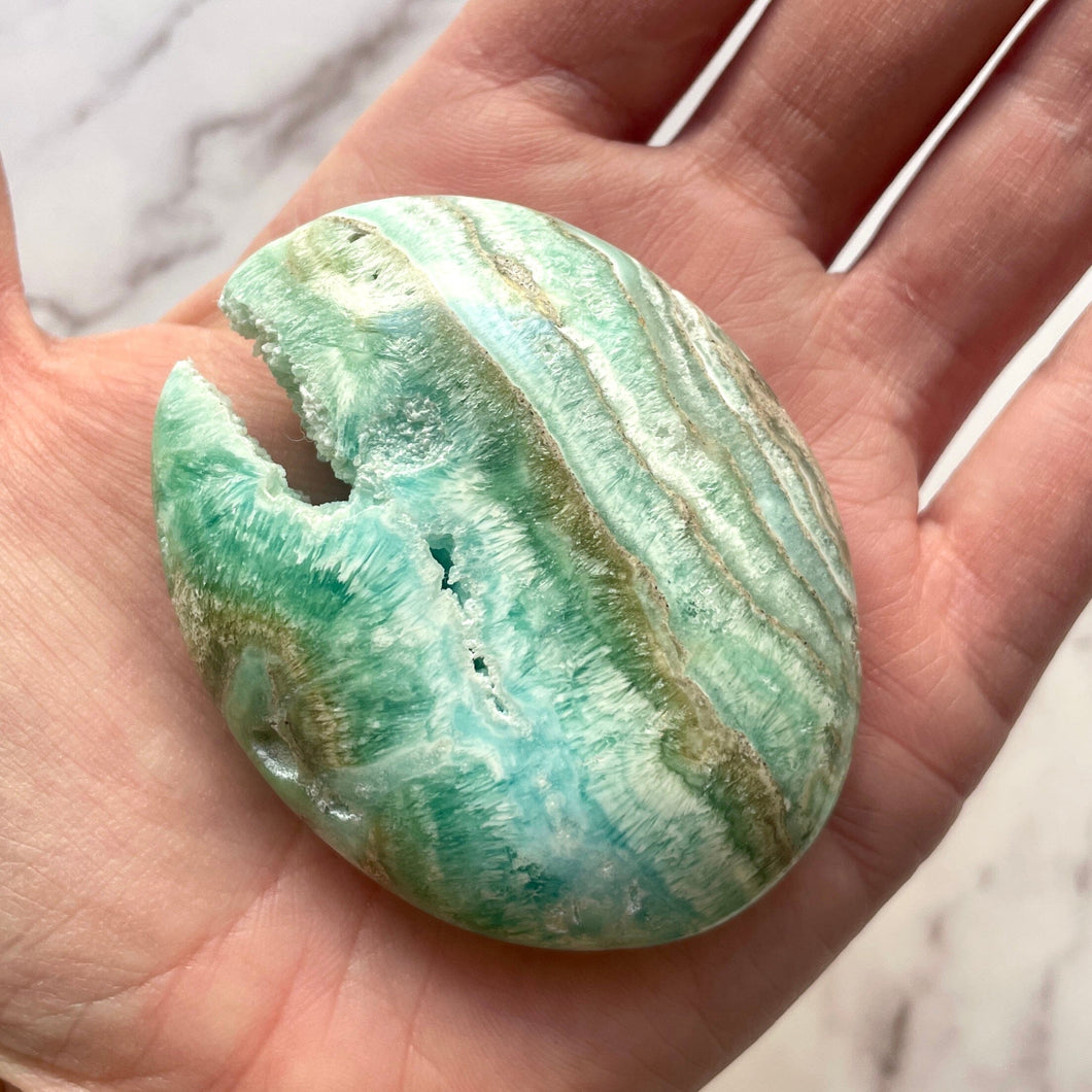 BLUE GREEN ARAGONITE PALM STONE (8) The Crystal Avenues 