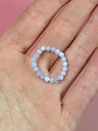 BLUE LACE AGATE - CRYSTAL STRETCH RING WITH FACETED BEADS Bracelet The Crystal Avenues 