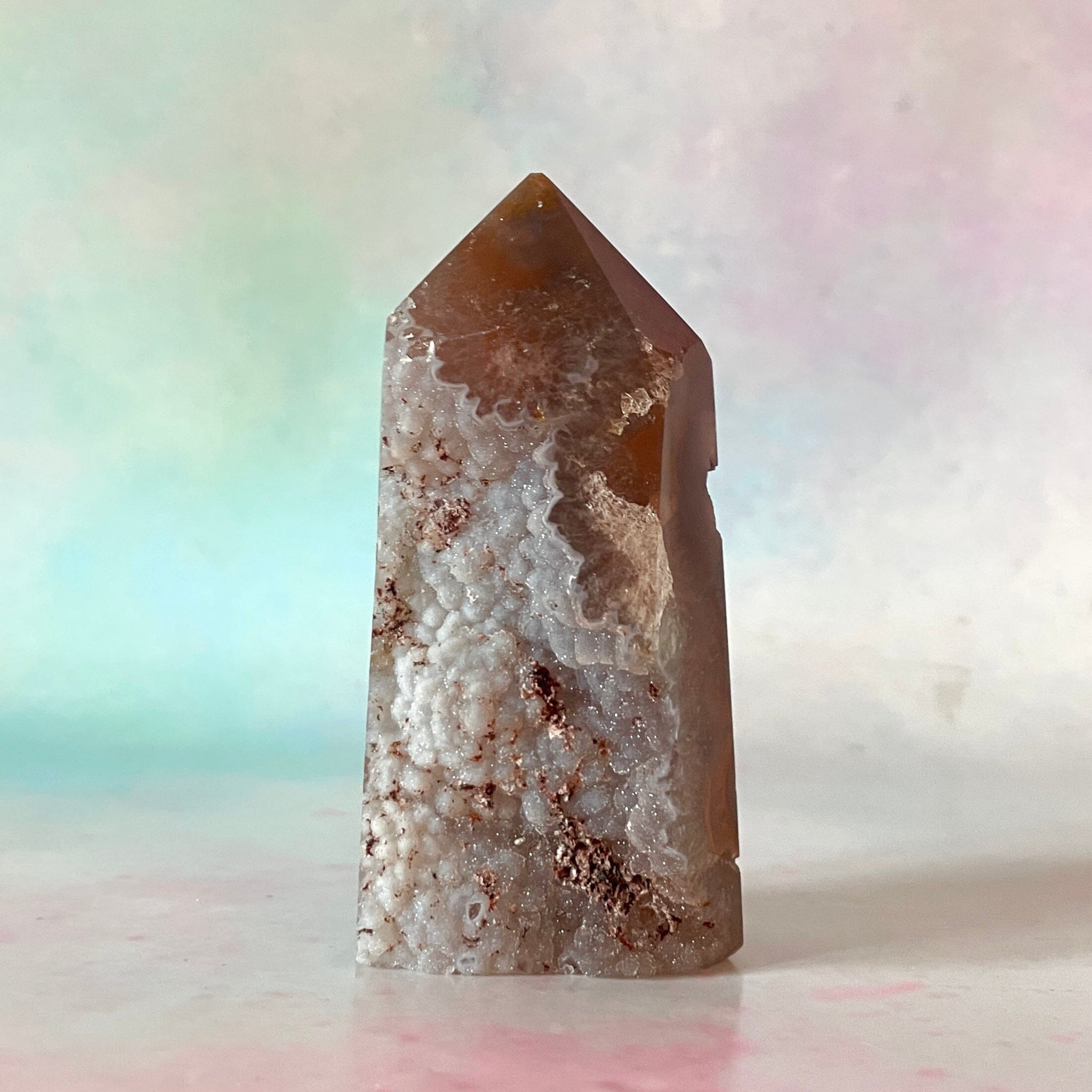 Druzy retailer agate and Quartz tower, Brazilian agate tower