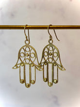 Indlæs billede til gallerivisning HAMSA BRASS EARRINGS - LARGE The Crystal Avenues 
