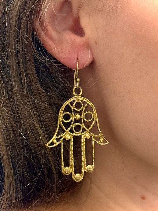 HAMSA BRASS EARRINGS - LARGE The Crystal Avenues 