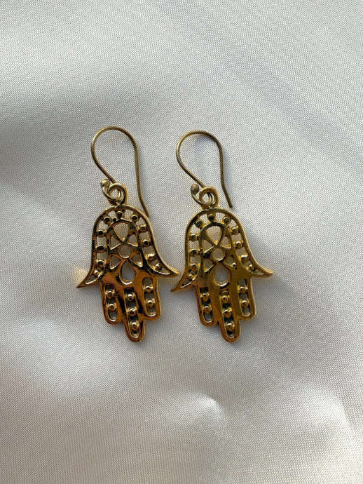 HAMSA BRASS EARRINGS - SMALL The Crystal Avenues 