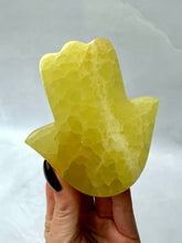 Load image into Gallery viewer, LEMON CALCITE HAMSA (1) Palmstone The Crystal Avenues 
