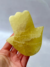 Load image into Gallery viewer, LEMON CALCITE HAMSA (2) Palmstone The Crystal Avenues 
